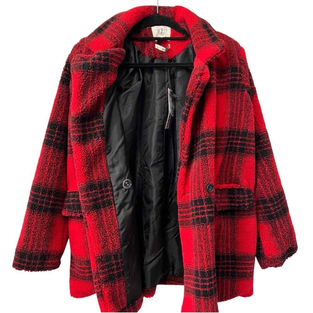 Stoosh Peacoat Jacket Double Breasted in Red and Black Plaid Size L - Picture 3 of 11